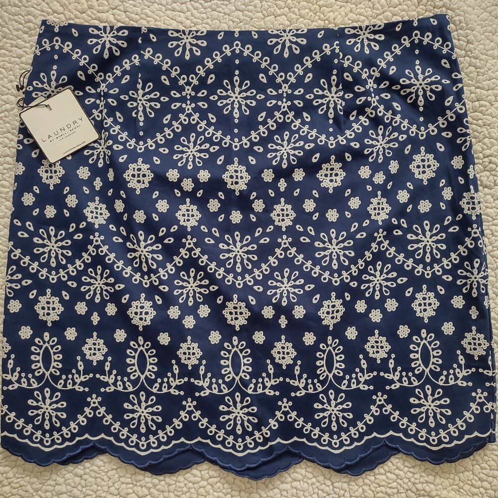 NWT Laundry by Shelli Segal blue white bandana print Midnight pencil shirt Large
